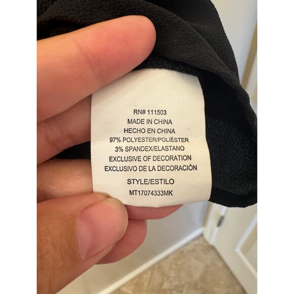 Meraki Black Long Sleeve Flutter Blouse Top Rhinestone Neckline Size M - Picture 9 of 10